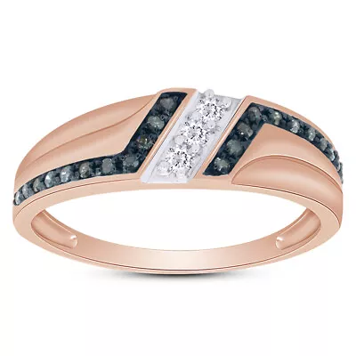 1/5 Ct Blue & White Diamond Wedding Band Mens Ring Comfort Fit 10K Rose Gold • $346.10