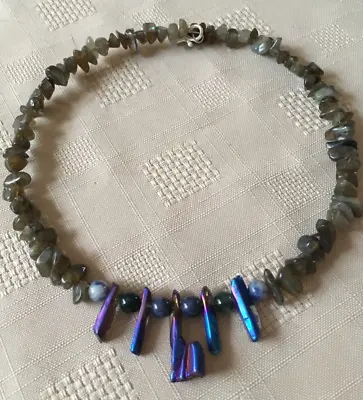 15  Handmade Quartz Shard Sodalite And Labradorite Memory Wire Necklace • £10.50