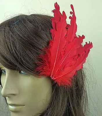 £2.90 • Buy Red Feather Fascinator Millinery Hair Clip Wedding Piece Ascot Race Dance