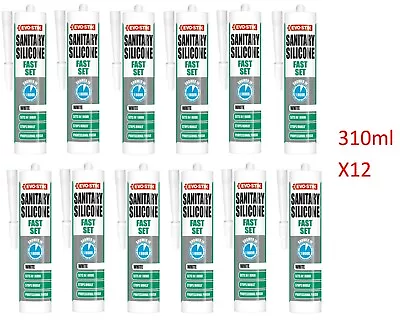 £39.99 • Buy 12 X Evo Stik Sanitary Silicone Fast Set WHITE SETS IN 1 HOUR ANTI MOULD 310ml