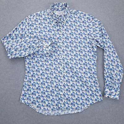 Ledbury Dress Shirt 17 36 Long Sleeve Blue Camo Abstract Mens • $34.99