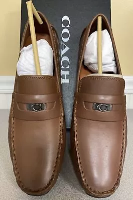 COACH Men's Coin Leather Driver Shoes Saddle Brown Size 11.5 D NIB • $94.99