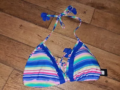 Marie Meili Multicoloured Padded Bikini Top. Beach Blue Stripe. Size 12. New • £2.50