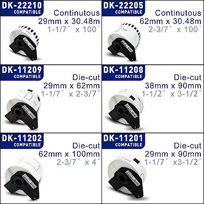 Continuous Label Roll For Brother DK-22205 DK-11201 DK-11202 For QL-570 QL-700 • $32.90
