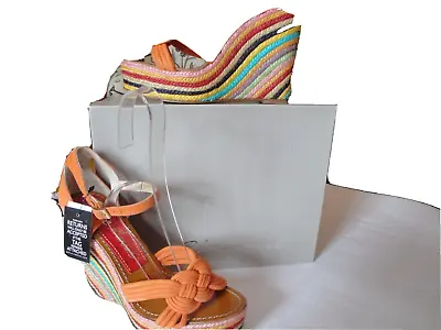 $69.99 • Buy Paloma Barcelo Orange Suede Jute Raffia Wedge Espadrille Ankle Strap NIB 40M