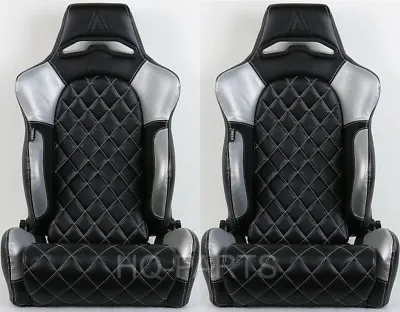 2 X Tanaka Black & Silver Pvc Leather Racing Seats Diamond Stitch Fits Mazda • $306.89