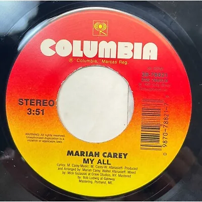 Mariah Carey My All / Breakdown 45 90's Hip Hop Pop Columbia 38-78821 • $12.58