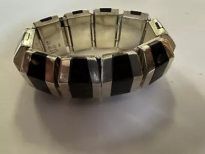 Vintage LEDESMA PLATERA Mexican STERLING Silver Obsidian MCM Bracelet!! • £308.80