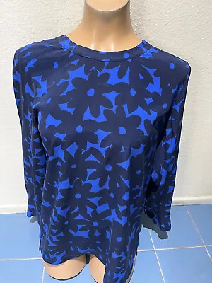 Vintage DKNY Blue/Black Floral Long Sleeve Silk Blouse W/ Back Zipper Women's S • $19