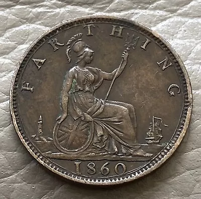 1860 Queen Victoria Farthing Coin (vf/ef Condition) - Ref 315 • £4.99