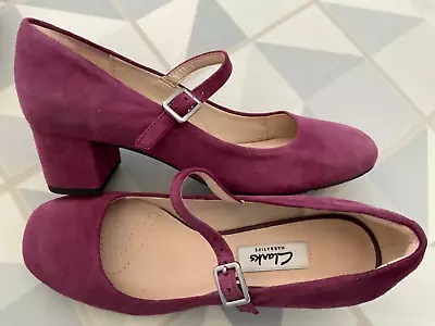 £17.49 • Buy Clarks Plum Suede Leather Chinaberry Pop Cushion Mary Jane Shoes 3.5 D 60s Mod