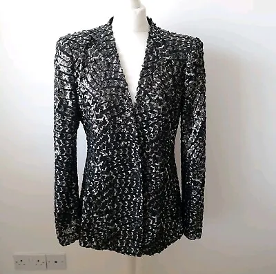 Zara Sequin Silver Metallic Embellished Blazer Jacket Size XL Extra Large 14 16 • $75.78