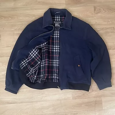 VINTAGE BURBERRY Bomber Jacket Winter Nova Check Vergin WOOL Blue Navy Size M L • $124.94