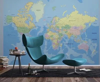 Office Giant Map Wall Mural Photo Wallpaper Easy To Install Blue 360x270cm • $38.69