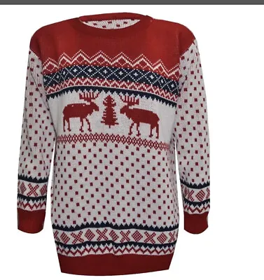 Mens Christmas Jumper  Sweater Knitted  Reindeers Top Xmas Size Large • £14.99