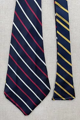 Silk Ascot / Day Cravat Reversible Navy Gold & Navy Red & White Stripes 7.25  • $22