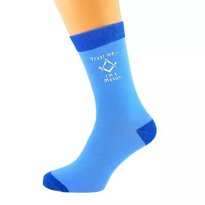 Trust Me I'm A Mason Without G Design Printed Mens BLUE Cotton Rich Socks • $7.02