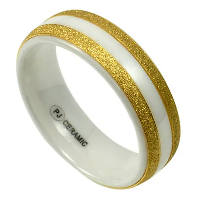 White CERAMIC Ring Band With Brushed Gold Accents In Size 12 In Gift Box • $12.62