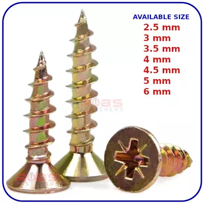 WOOD SCREWS 2.5mm - 6mm COUNTERSUNK POZI CHIPBOARD MULTI PURPOSE SELF TAPPING • £0.99