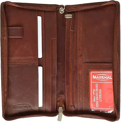 Marshal Top Grain Genuine Leather Travel Organizer Wallet Passport Holder • $17.99