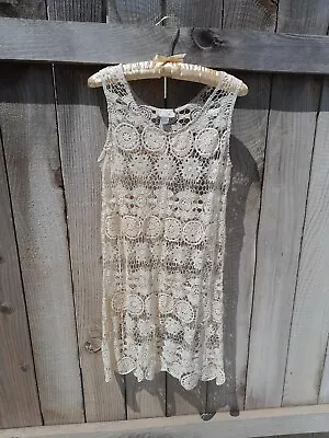 J Valdi Ivory Cotton Crochet Lace Cover Up Tunic Top Beachwear Swimwear Size L • $9.90