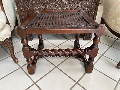 Antique English Jacobean Highly Hand Carved Oak Barley Twist Bench Stool • $895