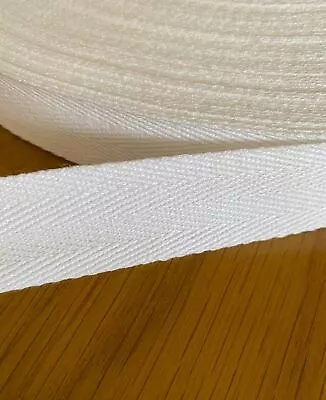 White  100% Cotton Webbing Herringbone Weave Twill Trim Tape Edging Trimming • £2.25