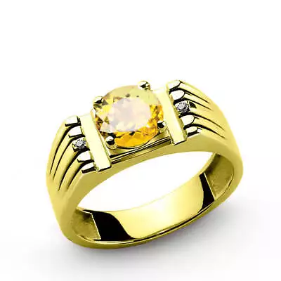 Men's Ring In 10k Gold With Yellow Citrine Gemstone And Natural Diamonds • $615