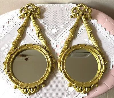 Pair Vintage Round Gold Florentine Style Wall Accent Mirrors • $74.99