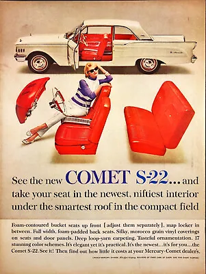 1961 Mercury Comet S-22 Automobile Print Ad Woman In Sunglasses White Car • $11.51