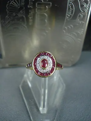 Vintage Oval Ruby & Diamond Ring 14kt Gold Size 4 Certified Appraisal 1 Crt Wgt • $599