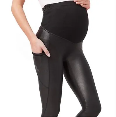 Tagoo Maternity Leggings Over The Belly Black Pockets Spanx Style Size M • $28.99