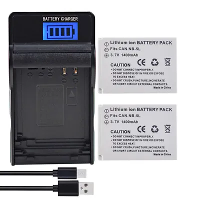 2X NB-5L Battery +LCD Charger For Canon PowerShot S100 S110 SD790 IS SD800 IS • $24.19