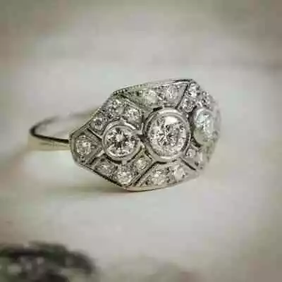 Vintage Art Deco Wedding Ring 2.00 CT Round Moissanite Real 925 Sterling Silver • $50.63