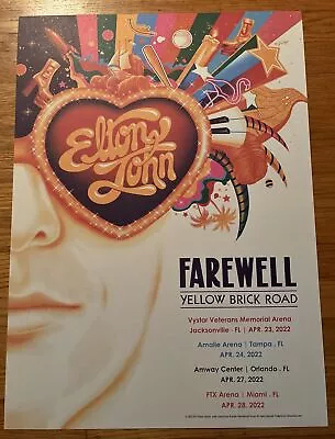 ELTON JOHN LITHO POSTER 2022 TOUR Florida Dates Miami Tampa Orlando Jacksonville • $75