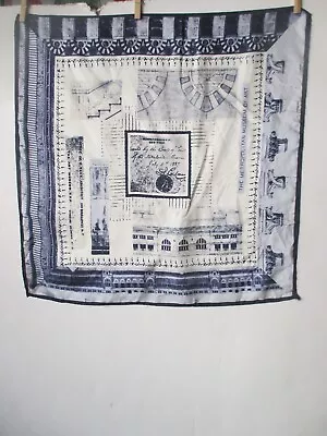 METROPOLITAN MUSEUM OF ART Blue & White Silk Scarf W Architectural Drawings • $45