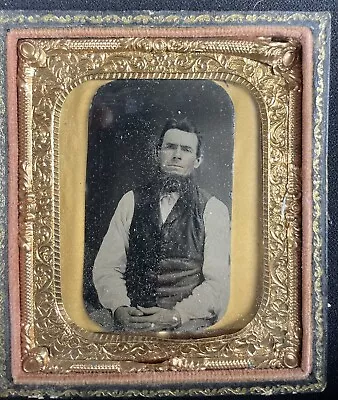 TinType Of Coatless Gentlemen With Beard In 1/6 Daguerreotype Case • $25