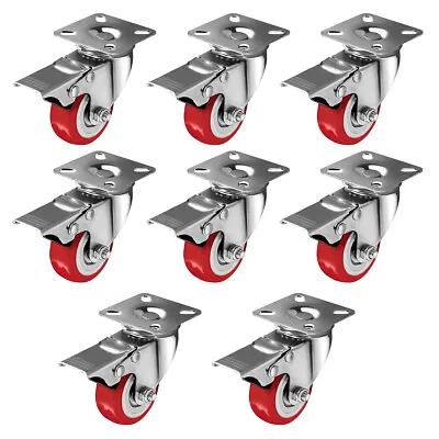 Pack Of 8 Caster Wheels Swivel Plate On Red Polyurethane Wheels  • $19.99