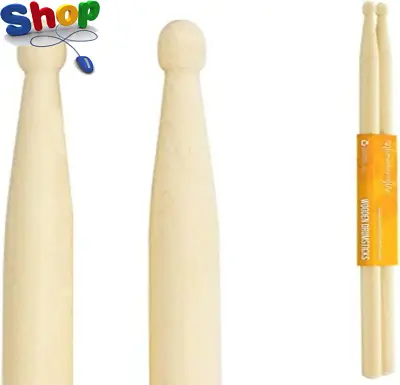 £10.38 • Buy World  Rhythm  WR - 608  Drumsticks  Wood  Tip  Pair  Of  5A  Maple  Drum  Stick