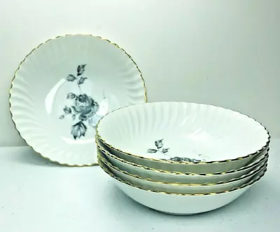 Kaiser Silver Dawn Fruit Dessert Bowls SET 5 Blue Black Roses Germany 5 1/2  Dia • $69.73