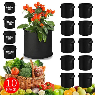 10X Vegetable Grow Bags 10 Gallon Plant Grow Bags Breathable Garden Growing Bag • £13.99