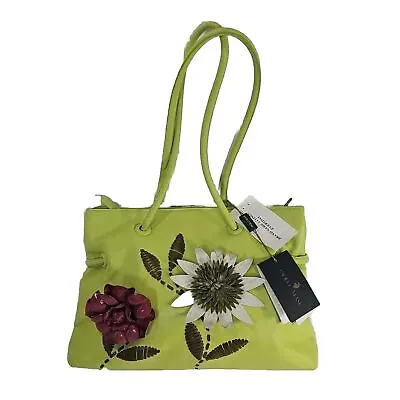 Paolo Masi Italy Leather Designer Handbag Purse Lime Green Floral Flower NWT • $33.99