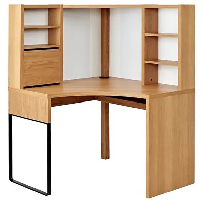 IKEA MICKE Corner Workstation (corner Desk With Shelves) Oak Effect 100x142 Cm • £65
