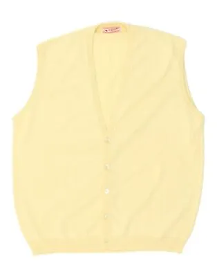 IL GRANCHIO Mens Sleeveless Cardigan Sweater XL Yellow Wool AD09 • $27.27
