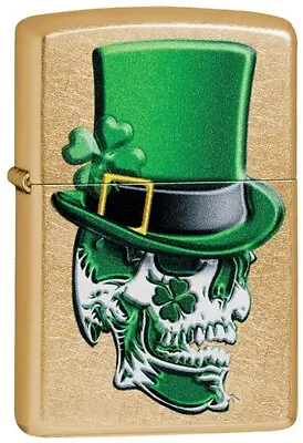 Zippo Irish Skull Design Gold Dust Finish  Lighter Clover 🍀  • $102.56