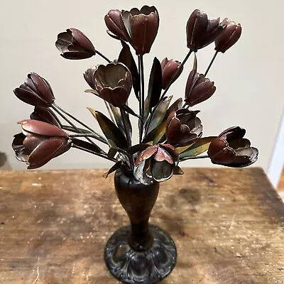 Mid Century Metal Tulip Bouquet Toleware Sculpture Bronze Color Tin Flowers • $39.97