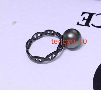 CHARMING AAAA+ 8-9MM Tahitian GENUINE Black  Round Pearl Rings Women Open Rings • $36.66