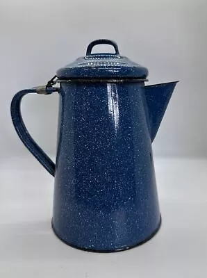 Vintage Blue Speckled Graniteware Enamelware Coffee Pot Cowboy  Camping • $9.99