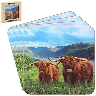 £4.99 • Buy Highland Cow Coasters - Set Of 4 Gift NEW 
