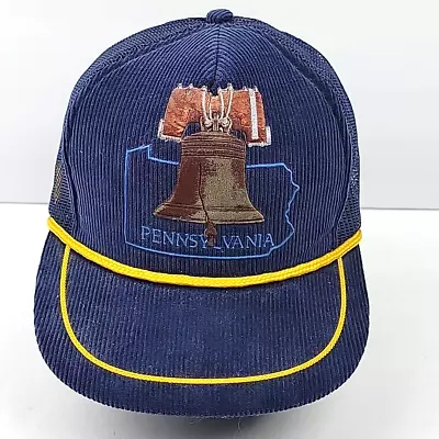 Vintage Pennsylvania Corduroy Snapback Trucker Hat Liberty Bell OSFA Cap • $10.99